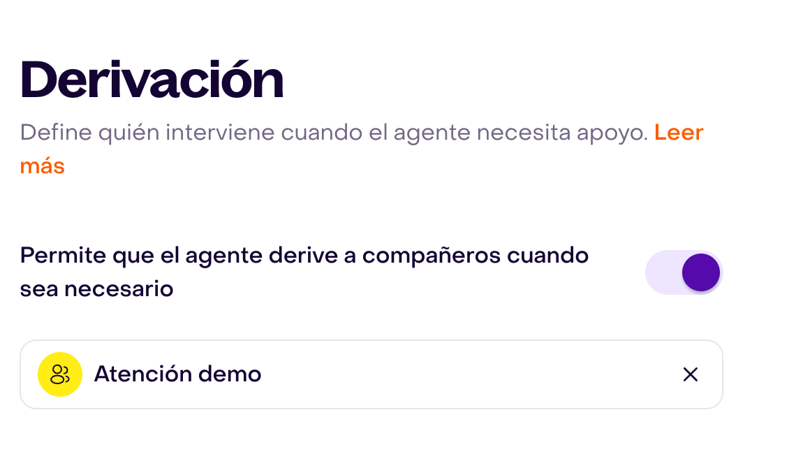 Control de derivación activo con el equipo ficticio Atención demo seleccionado.