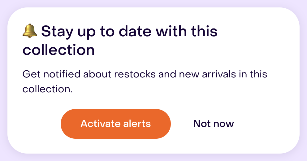 Actual Smart Alert collection preview with complete Activate alerts and Not now controls.