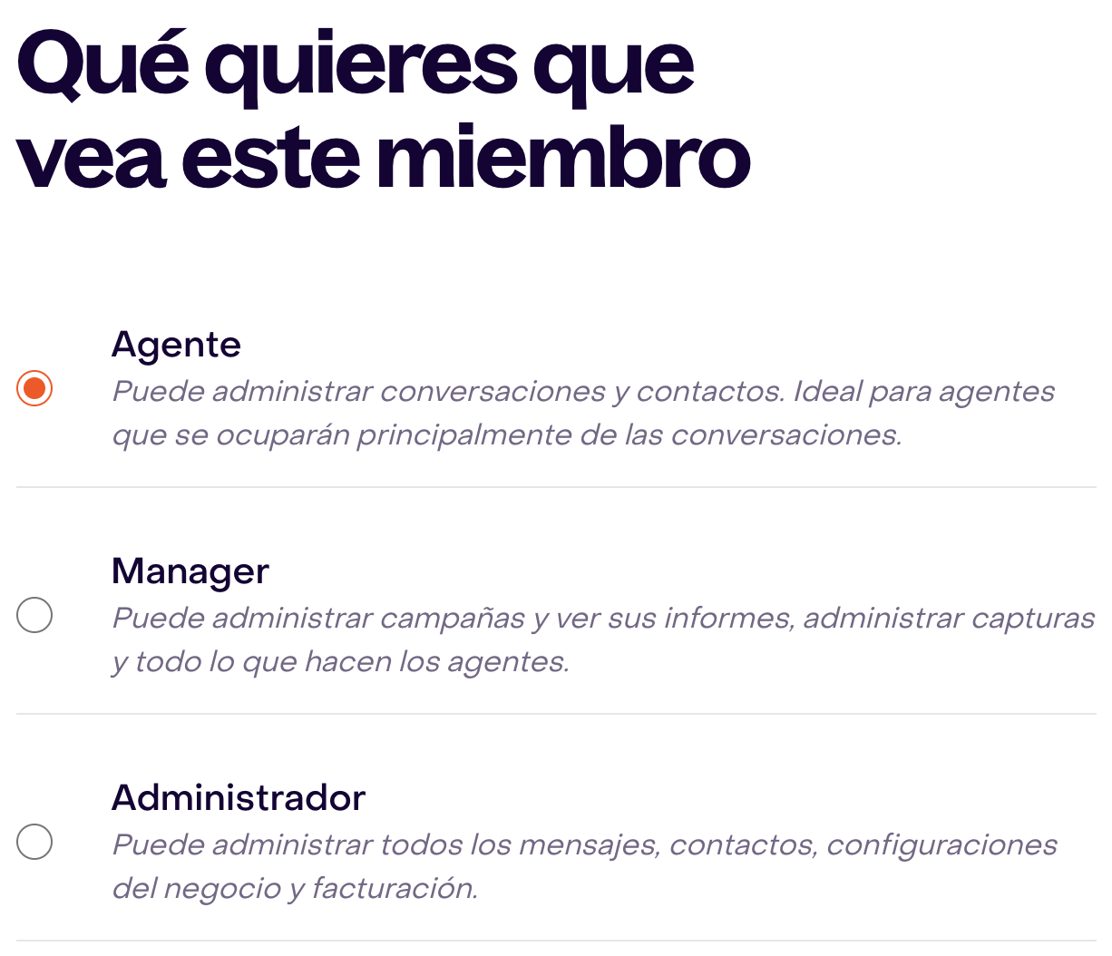 Opciones de rol de una integrante ficticia con Agente seleccionado